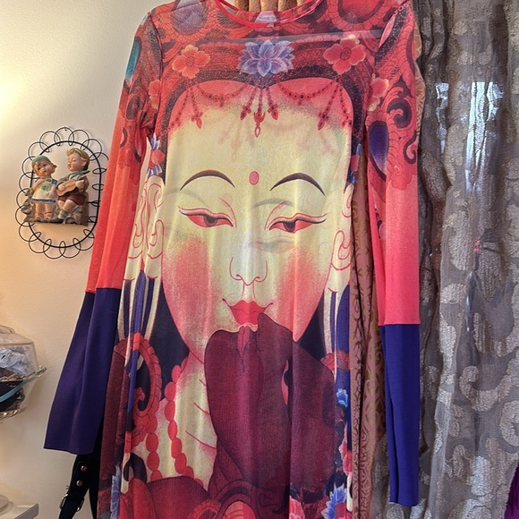 Vivienne Tam long mesh 90’s Y2K Buddha Kiss Dress - Picture 6 of 12